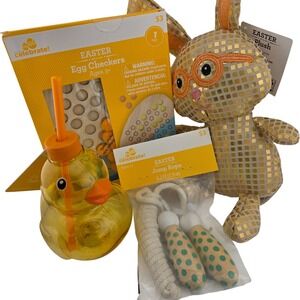 Easter Basket Stuffer Lot 4pc Bunny Plush Jump Rope Egg Checkers Light Cup